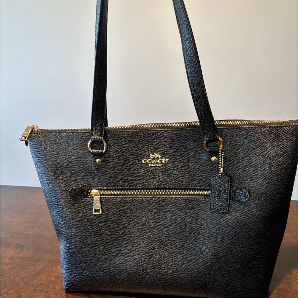 Coach Black Saffiano Leather Tote with Gold-Tone Hardware